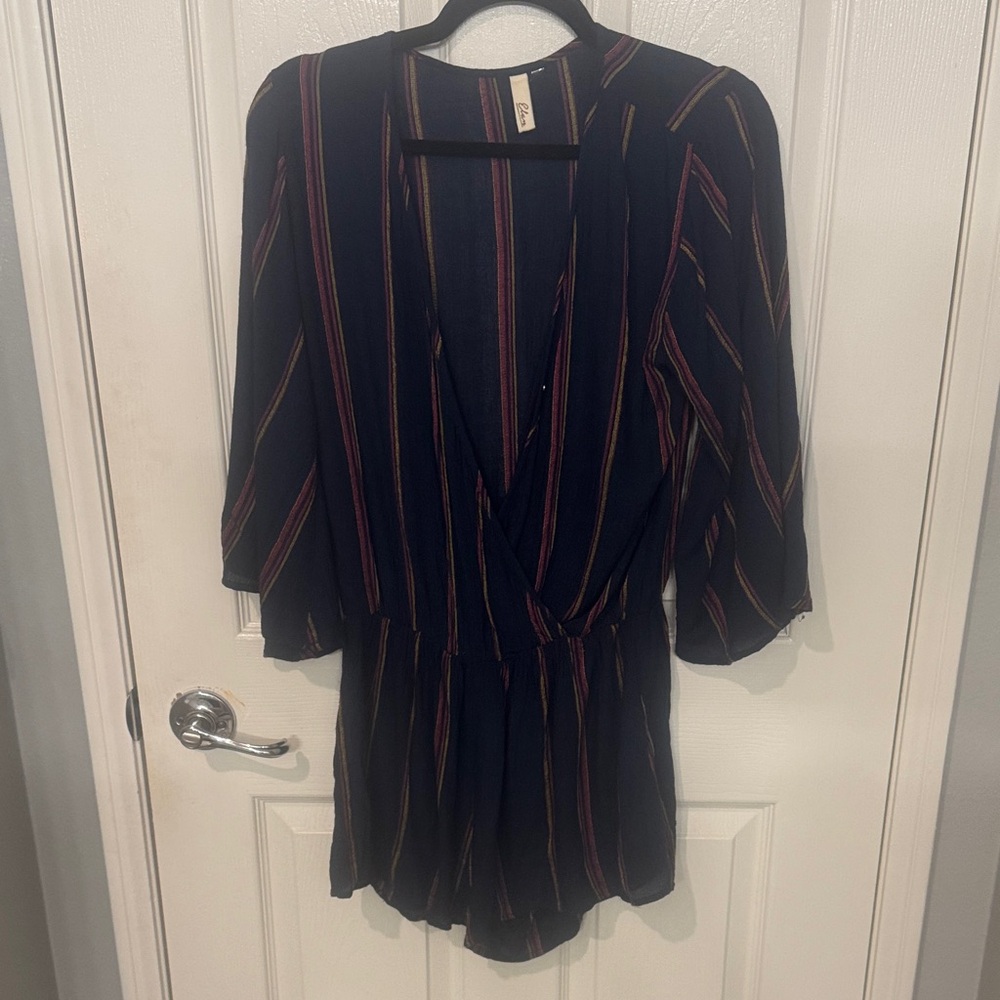Elan Striped V-Neck Romper